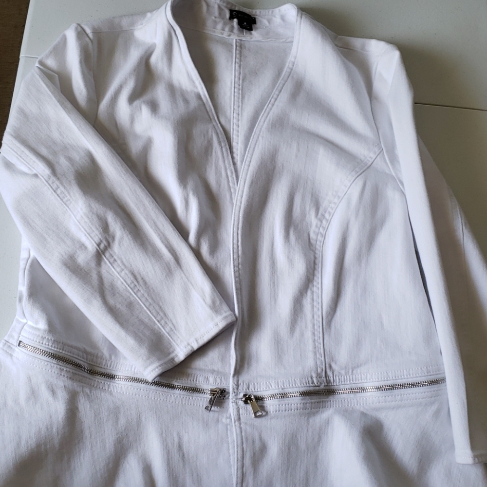 White denim jacket with zippers